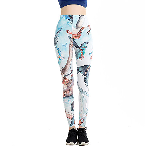 

Women's Sports Yoga Sporty Basic Legging Print Color Block Print Mid Waist Light Blue One-Size