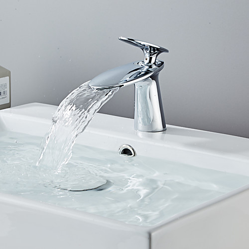 

Bathroom Sink Faucet - Waterfall Chrome / Electroplated Centerset Single Handle One HoleBath Taps