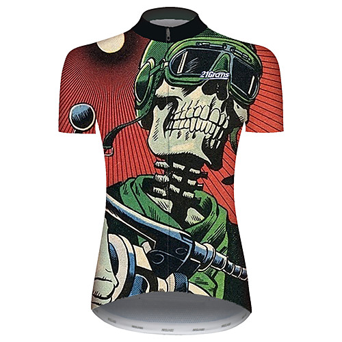 

21Grams Women's Short Sleeve Cycling Jersey Summer Spandex Polyester Red / Yellow Stripes Sugar Skull Skull Bike Jersey Top Mountain Bike MTB Road Bike Cycling UV Resistant Quick Dry Breathable Sports