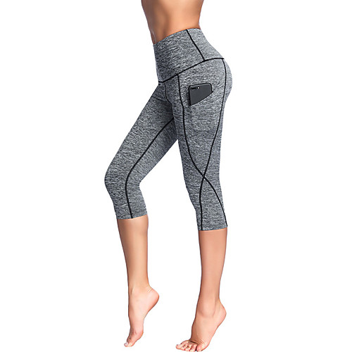 

Women's High Waist Yoga Pants Side Pockets Tights Capri Leggings Tummy Control Butt Lift 4 Way Stretch Purple Gray Black Spandex Lycra Non See-through Fitness Gym Workout Running Summer Sports