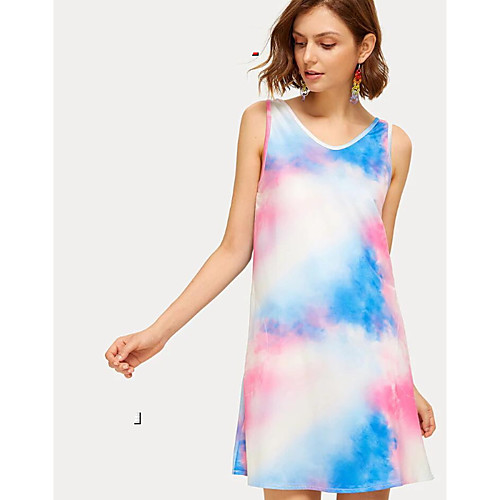 

Women's A Line Dress Short Mini Dress Blue Sleeveless Print V Neck S M L