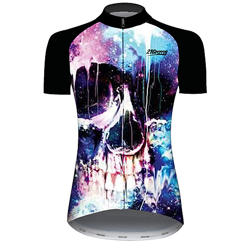 

21Grams Women's Short Sleeve Cycling Jersey Summer Black / Blue Galaxy Sugar Skull Skull Bike Jersey Top Mountain Bike MTB Road Bike Cycling UV Resistant Quick Dry Breathable Sports Clothing Apparel