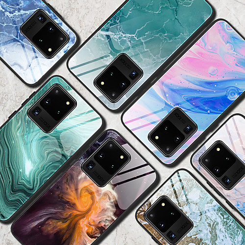 

Case For Samsung scene map Samsung Galaxy S20 S20 Plus S20 Ultra A51 A71 colorful marble pattern tempered glass back plate TPU frame 2-in-1 anti-drop mobile phone case JMGD