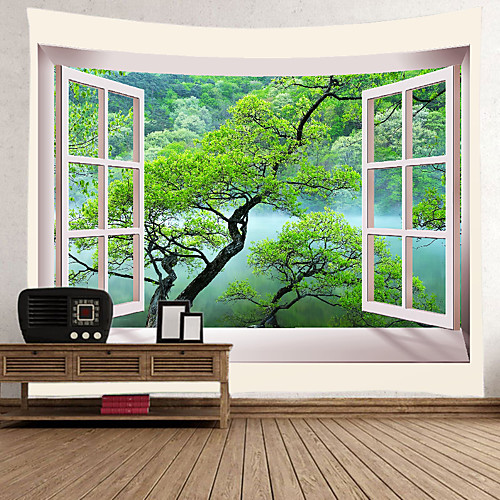 

Window Landscape Wall Tapestry Art Decor Blanket Curtain Picnic Tablecloth Hanging Home Bedroom Living Room Dorm Decoration Polyester Tree Forest