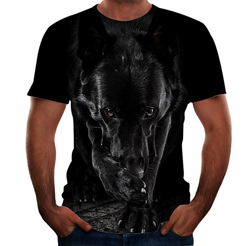 

Men's T shirt Shirt Graphic Animal Plus Size Short Sleeve Going out Tops Basic Round Neck Gray