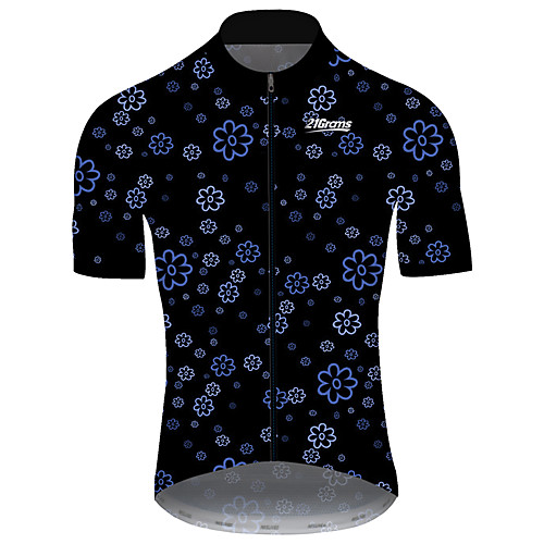 

21Grams Men's Short Sleeve Cycling Jersey Summer Black Solid Color Floral Botanical Bike Jersey Top Mountain Bike MTB Road Bike Cycling UV Resistant Quick Dry Breathable Sports Clothing Apparel
