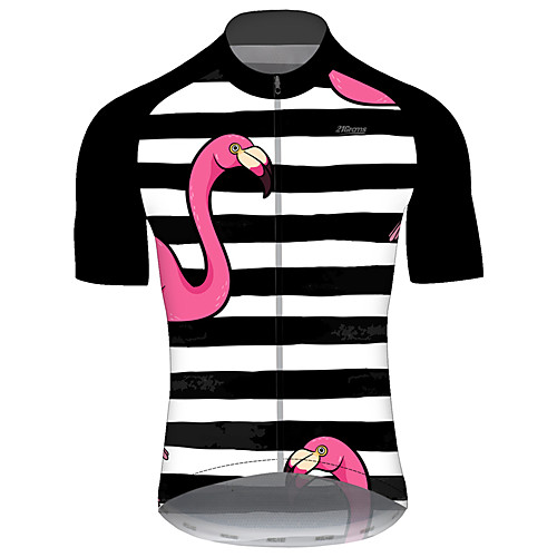 

21Grams Men's Short Sleeve Cycling Jersey Summer BlackWhite Stripes Flamingo Animal Bike Jersey Top Mountain Bike MTB Road Bike Cycling UV Resistant Quick Dry Breathable Sports Clothing Apparel