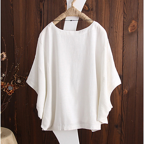 

Women's T shirt Solid Colored Round Neck Tops Cotton White Black Blue