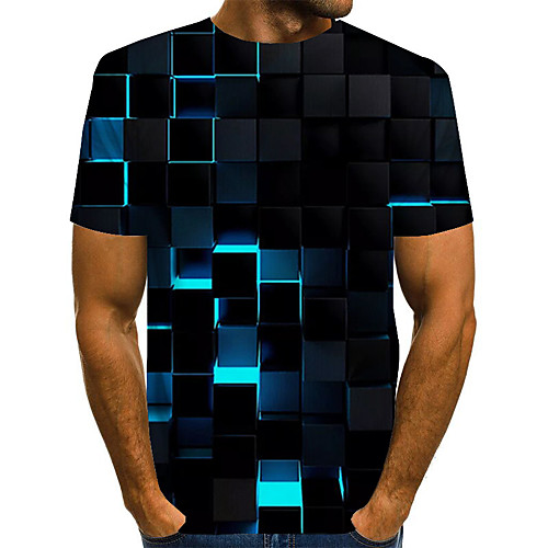 

Men's T shirt Shirt Graphic Geometric 3D Plus Size Print Short Sleeve Daily Tops Basic Streetwear Round Neck Black