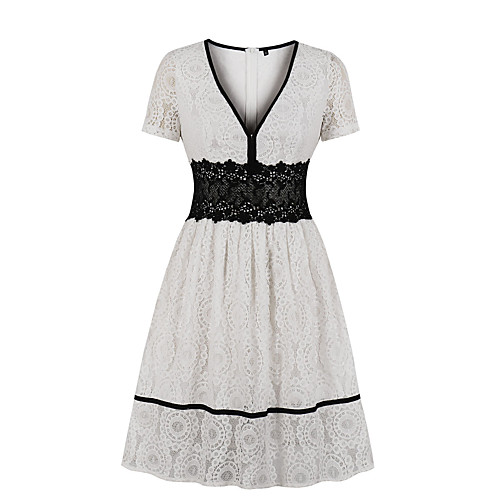 

Women's A Line Dress Midi Dress White Short Sleeve Solid Color V Neck S M L XL XXL / Cotton / Cotton