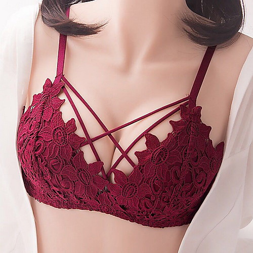 

Women's Wireless Lace Bras Full Coverage Bra Floral / Botanical Sexy Wine Blushing Pink Blue