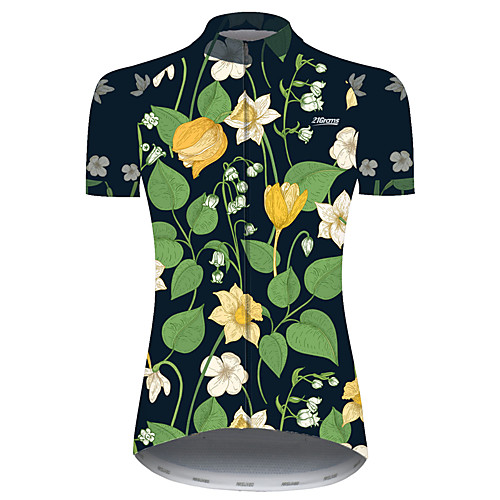 

21Grams Women's Short Sleeve Cycling Jersey Summer Green / Black Floral Botanical Animal Bike Jersey Top Mountain Bike MTB Road Bike Cycling UV Resistant Quick Dry Breathable Sports Clothing Apparel