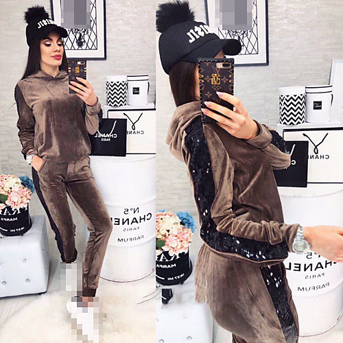 

Women's 2 Piece Tracksuit Sweatsuit Jogging Suit Street Casual Long Sleeve Velvet Moisture Wicking Quick Dry Breathable Running Active Training Jogging Sportswear Hoodie Black Beige Coffee Activewear