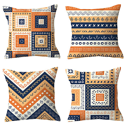 

Set of 4 Polyester Pillow Cover, Geometric Plaid Simple Classic Square Traditional Classic Throw Pillow