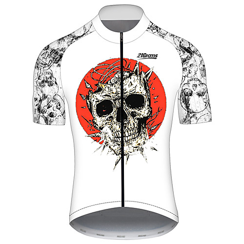 

21Grams Men's Short Sleeve Cycling Jersey Summer Red / White Sugar Skull Solid Color Novelty Bike Jersey Top Mountain Bike MTB Road Bike Cycling UV Resistant Quick Dry Breathable Sports Clothing
