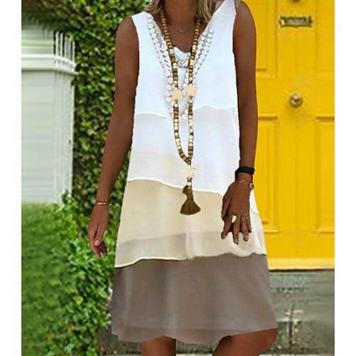 

Women's Loose Dress - Sleeveless Print Color Block V Neck Loose Green Beige Gray S M L XL XXL XXXL XXXXL XXXXXL