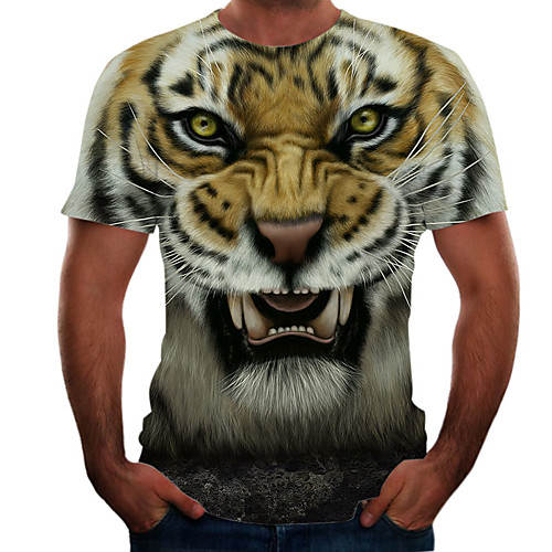 

Men's T shirt Color Block 3D Animal Plus Size Short Sleeve Going out Tops Basic Brown