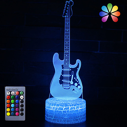 

3D Night Lamp Optical Illusion Desk Light Table Lamp Smart Home Night Lights 16 Colors Change (Guitar)