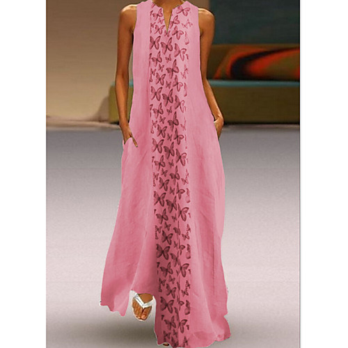 

Women's A Line Dress Maxi long Dress Purple Blushing Pink Sleeveless Print V Neck Loose M L XL XXL 3XL 4XL 5XL