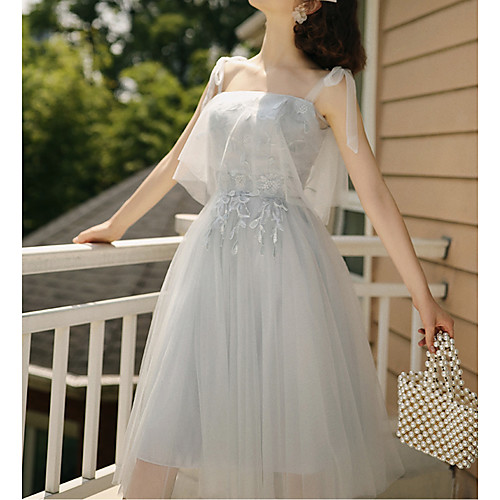 

A-Line One Shoulder / Strapless Short / Mini Tulle Bridesmaid Dress with Pleats
