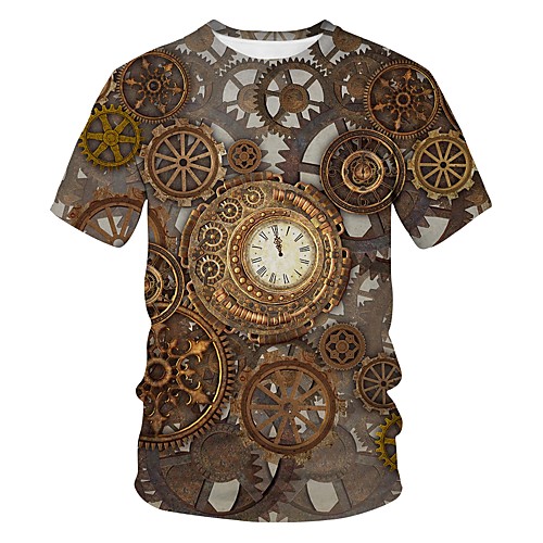 

Men's T shirt Graphic 3D Machine Print Short Sleeve Going out Tops Streetwear Exaggerated Gold