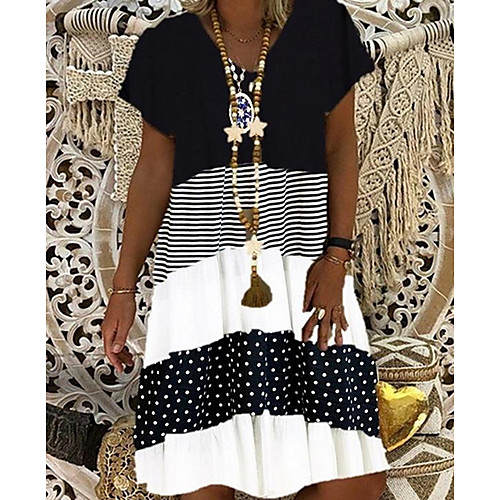 

Women's Shift Dress Short Mini Dress Gray Black Short Sleeve Color Block Print Summer V Neck Hot Casual 2021 S M L XL XXL 3XL 4XL 5XL