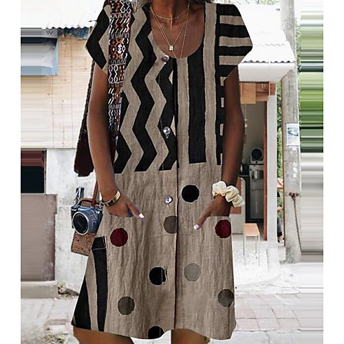 

Women's A Line Dress Short Mini Dress Blue Wine Khaki Light gray Dark Gray Short Sleeve Polka Dot Striped Print Summer Round Neck Hot Casual 2021 S M L XL XXL 3XL 4XL 5XL
