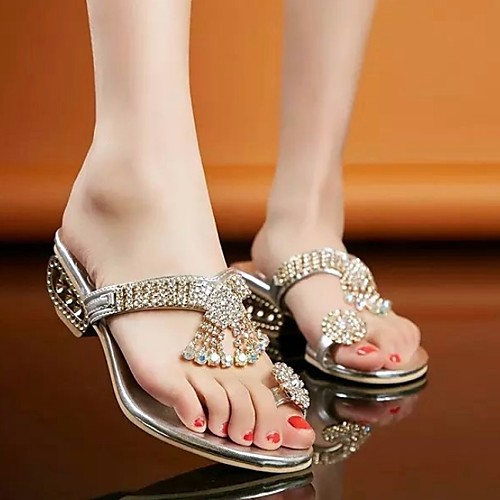 

Women's Sandals Low Heel Open Toe Block Heel Sandals Daily PU Gold Silver