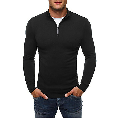 

Men's Solid Colored Pullover Long Sleeve Sweater Cardigans Stand Collar Shirt Collar Winter Black Navy Blue Gray