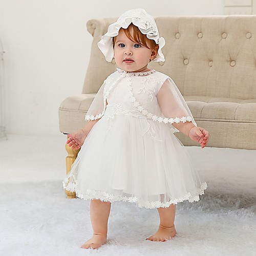 

A-Line Ankle Length First Communion Christening Gowns - Polyester Sleeveless Jewel Neck with Lace / Bow(s)