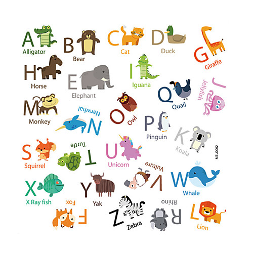 

Removable Cartoon Animals Letter Alphabet Waterproof PVC DIY Wall Sticker Kids Room Door Decor 2929cm