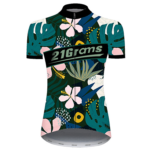 

21Grams Women's Short Sleeve Cycling Jersey Summer Green Leaf Floral Botanical Bike Jersey Top Mountain Bike MTB Road Bike Cycling UV Resistant Quick Dry Breathable Sports Clothing Apparel / Stretchy