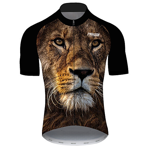 

21Grams Men's Short Sleeve Cycling Jersey Summer Spandex Polyester Black / Yellow Solid Color Lion Animal Bike Jersey Top Mountain Bike MTB Road Bike Cycling UV Resistant Quick Dry Breathable Sports