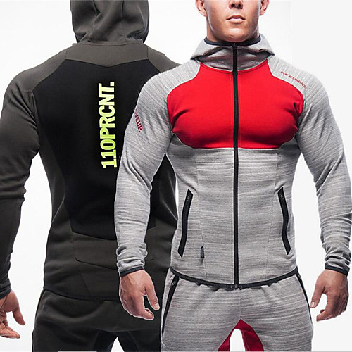 

Men's Long Sleeve Running Track Jacket Patchwork Outerwear Hoodie Sweatshirt Winter Full Length Visible Zipper Cotton Breathable Comfortable Fitness Gym Workout Running Trail Bodybuilding Sportswear