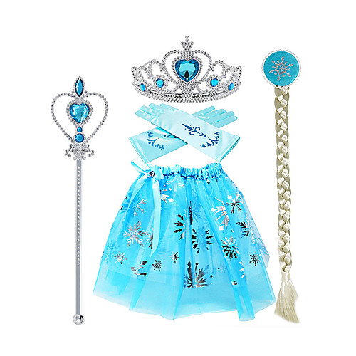 

Princess Elsa Skirt Gloves Outfits Girls' Movie Cosplay Halloween Blue Skirts Gloves Crown Children's Day Masquerade Rhinestone Fabric Plastic / Wand / Wig