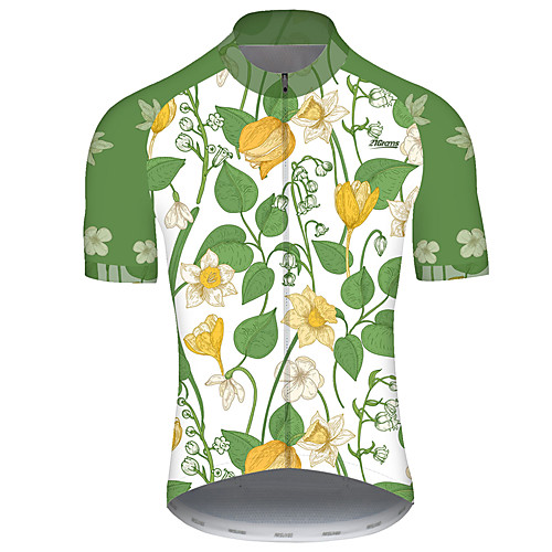 

21Grams Men's Short Sleeve Cycling Jersey Summer Green / Yellow Patchwork Floral Botanical Bike Jersey Top Mountain Bike MTB Road Bike Cycling UV Resistant Quick Dry Breathable Sports Clothing Apparel