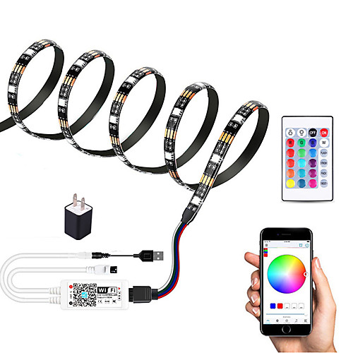 

1m WIFI Control Kit Flexible LED Light Strips Light Sets RGB Tiktok Lights TV Background Lights 30 LEDs SMD5050 10mm 1 24Keys Remote Controller 1 set Multi Color Waterproof APP Control USB US EU 5