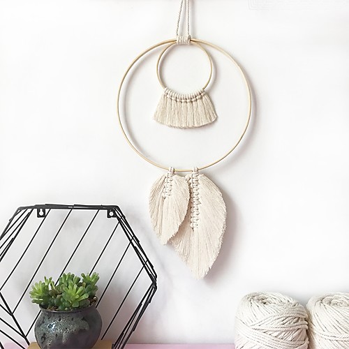 

Boho Hand Woven Macrame Wall Hanging Ornament Bohemian Boho Art Decor Home Bedroom Living Room Decoration Nordic Handmade Tassel Cotton Leaf