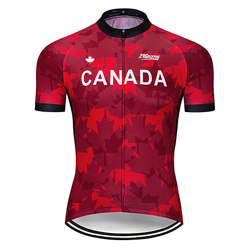 

21Grams Men's Short Sleeve Cycling Jersey Summer Spandex Polyester Wine Red Canada National Flag Bike Jersey Top Mountain Bike MTB Road Bike Cycling UV Resistant Quick Dry Breathable Sports Clothing