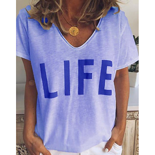 

Women's Letter Print Drawstring T-shirt Daily V Neck White / Blue / Yellow / Gray