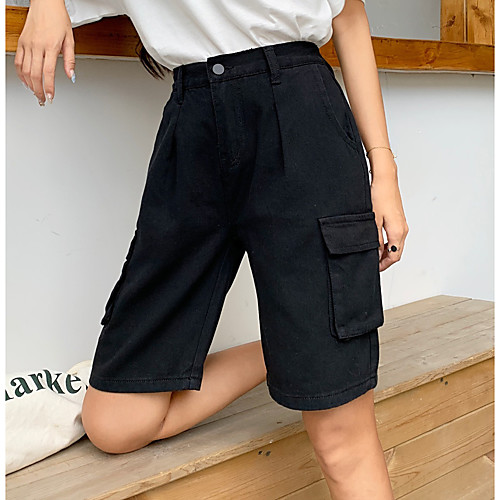 

Women's Street chic Loose Shorts Pants - Solid Colored High Waist Black Beige S / M / L