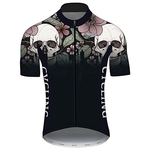 

21Grams Men's Short Sleeve Cycling Jersey Summer BlackWhite Sugar Skull Skull Floral Botanical Bike Jersey Top Mountain Bike MTB Road Bike Cycling UV Resistant Quick Dry Breathable Sports Clothing