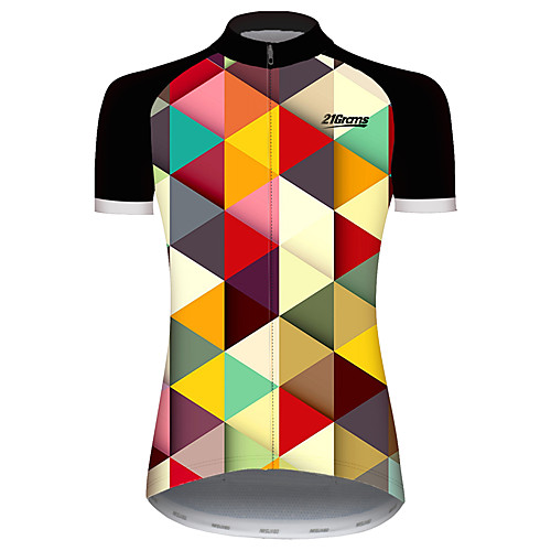 

21Grams Women's Short Sleeve Cycling Jersey Summer Spandex Polyester Black / Yellow Rainbow Plaid Checkered Patchwork Bike Jersey Top Mountain Bike MTB Road Bike Cycling UV Resistant Quick Dry