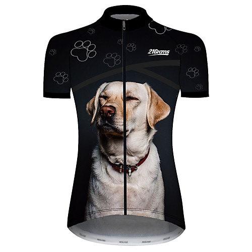 

21Grams Women's Short Sleeve Cycling Jersey Summer Spandex Polyester BlackWhite Dog Animal Bike Jersey Top Mountain Bike MTB Road Bike Cycling UV Resistant Quick Dry Breathable Sports Clothing