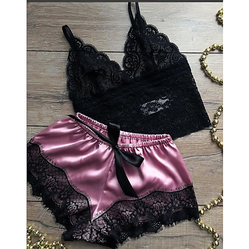 

Women's Suits Pajamas Sets Lace Color Block Polyester Casual Strap Top Shorts Daily Wear Home / Sexy