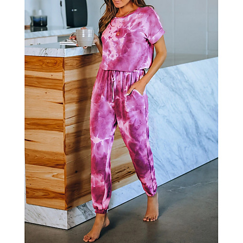 

Women's Color Block Tie Dye Two Piece Set Blouse Tracksuit Pant Loungewear Jogger Pants Tops