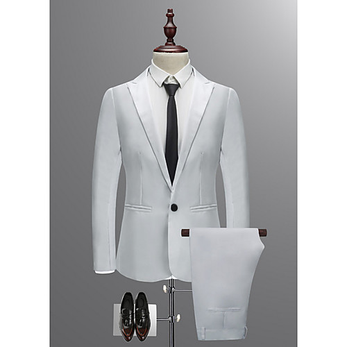 

Men's Blazer Regular Fit Polyester Men's Suit Wine / Gray / Khaki - Peaked Lapel / Plus Size