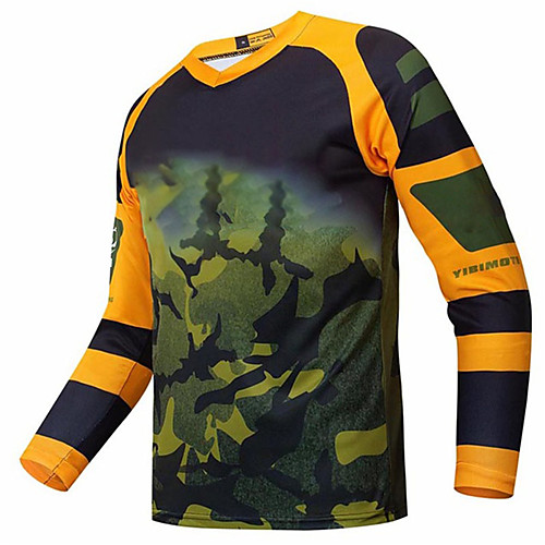 

21Grams Men's Long Sleeve Cycling Jersey Downhill Jersey Dirt Bike Jersey Summer Spandex Polyester Black / Orange Patchwork Camo / Camouflage Bike Jersey Top Mountain Bike MTB Road Bike Cycling UV