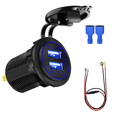 

ZH-1026E 5 V Motorcycle Car Charger / Touch Switch Single Aperture 4.2A Dual USB Blue / Red / Green 60CM Line / IP66 / Environmentally Friendly Material