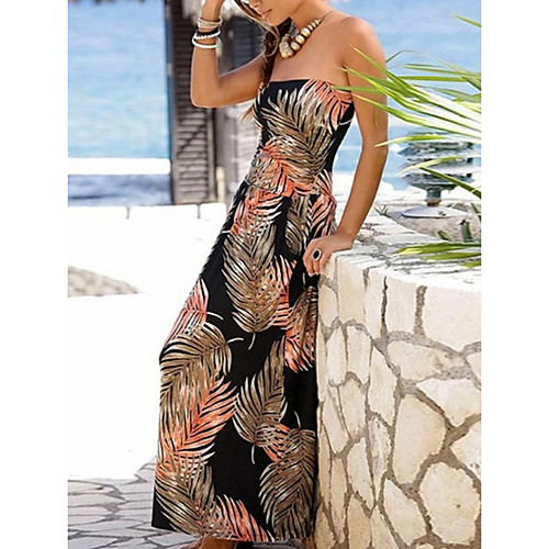 

Women's Sheath Dress Maxi long Dress Purple Gray Green Orange White Black Navy Blue Sleeveless Print Off Shoulder Hot vacation dresses S M L XL
